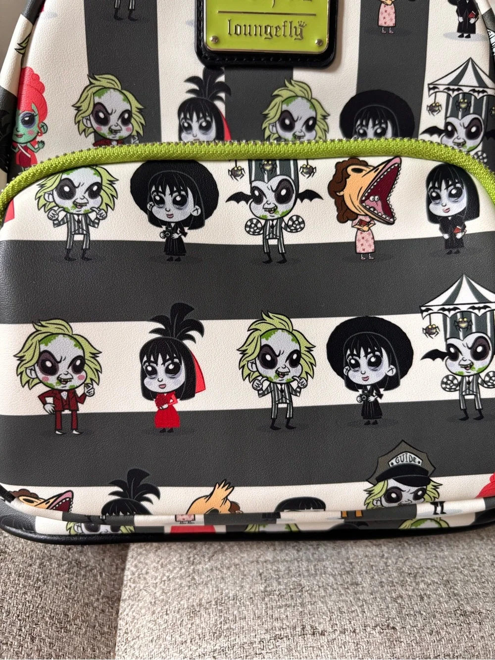Loungefly Beetlejuice Mini Backpack Black Striped Chibi Character Print NWT